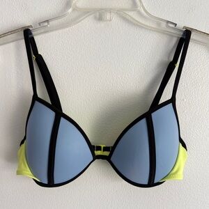 Y2K Victoria’s Secret 32C Fabulous Bikini Top Blue Black Yellow Padded